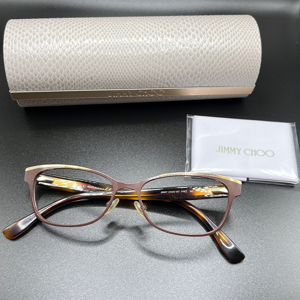 Jimmy Choo Eyeglass Frames Tortoise-Shell With Go… - image 1